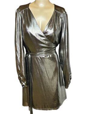 Gianni Bini | Dresses | Giani Bini Hazel Metallic Chiffon Vneck Long Sleeve  Cut Out Dress Evening Gown | Poshmark